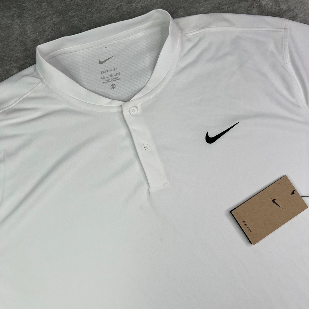 Nike Court Polo Shirt Mens 2XL White Solid Dri-FIT Blade Collar Short Sleeve